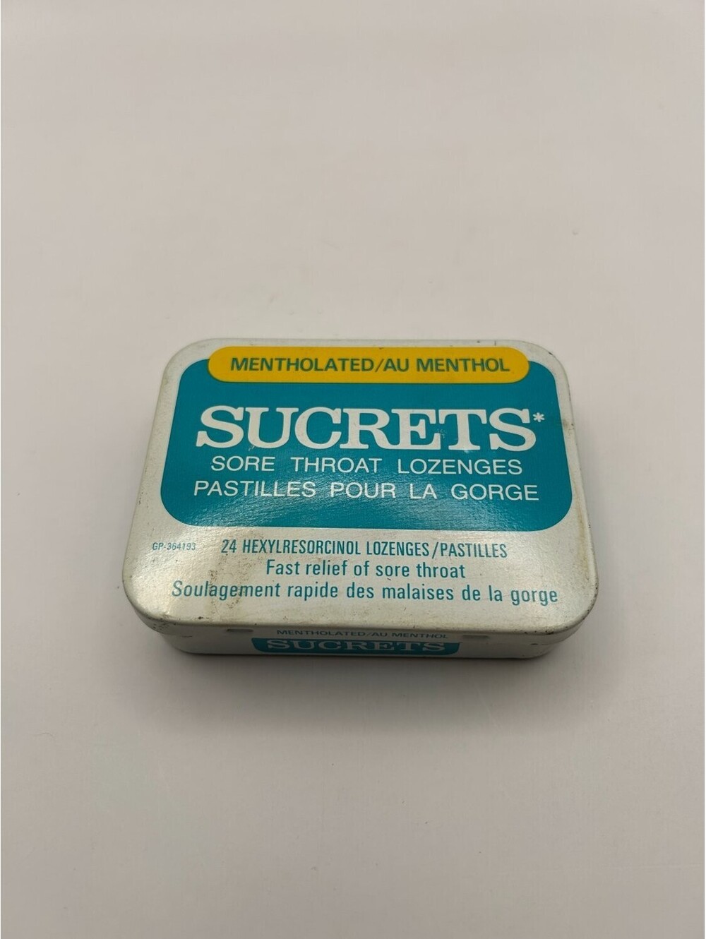 Vintage Sucrets Sore Throat Lozenges Metal Advertising Beecham Canada Teal White